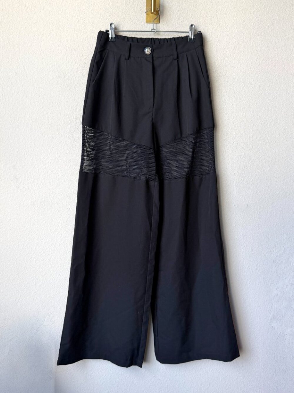 Dressed in Lala Black Widow Mesh Panel Wide Leg Pants Size S - Picture 2 of 6
